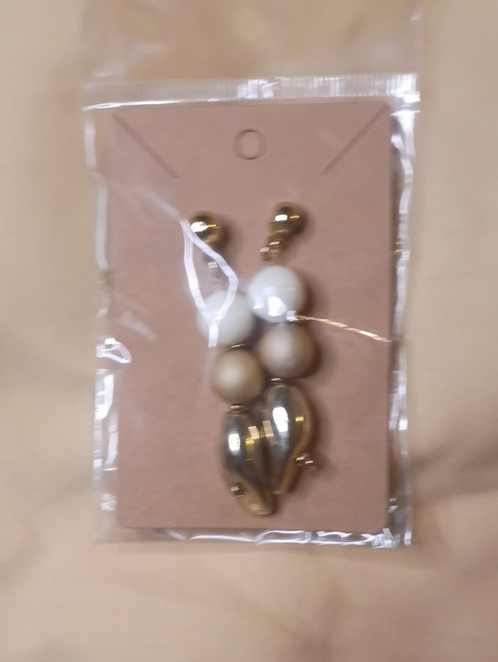 Gold and Cream Beaded Drop Earrings - Unbranded